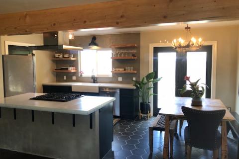 Curb Appeal Construction Kitchen Remodel Concrete Countertops Faux Concrete walls Floating Shelves Eureka Arcata