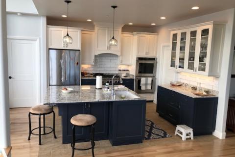 Curb Appeal Construction New Kitchen with Custom Island With Sink Multi Color Cabinets