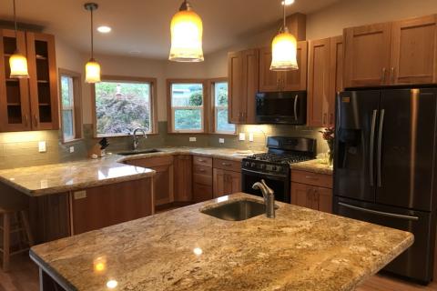 Open Concept Kitchen Remodel Island Canned lights Shaker Curb Appeal Construction Eureka Ca