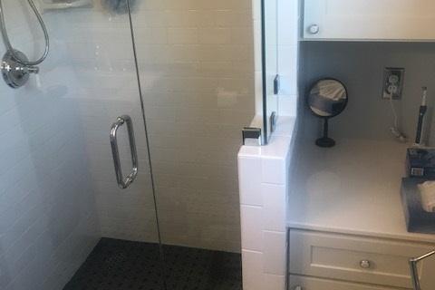 Walk In Shower With Pony Wall Glass Door Subway Tile